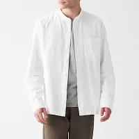 在飛比找博客來優惠-[MUJI無印良品]男有機棉水洗牛津布立領襯衫 XL 白色
