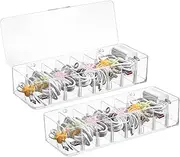 Pack of 2 Cable Box, 8 Removable Compartments, Cable Storage Box with Lid, Transparent Cable Organiser Box with 16 Cable Ties, Suitable for Desk, in Drawer