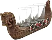 Vik ing Shot Glasses, Shot Glass Holder, Liquor Cup, Whiskey Glass Set, Decorative Carved Organizer, Collectible Display Stand, 3 Glasses, for Home Club Shelf Decor