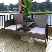 VRAXO 2-Seater Garden Sofa with Tea Table Poly Rattan Brown -13.2KG,42843