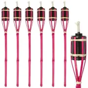 6x Pink 60cm Bamboo Garden Fire Torches Outdoor Paraffin Oil Tiki Lantern
