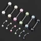 2er Set Tongue Piercing + Eyebrow Piercing Pearl Barbell BAR Banana Z407S