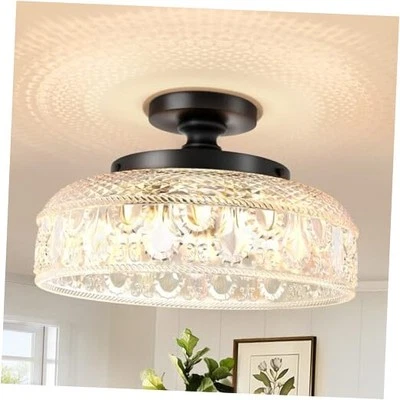 Semi Flush Mount Ceiling Light, Upgraded Larger Black Hallway Light Fixture,
