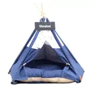 Folding Pet Teepee Dog Cat Bed Canvas Tent House Kennel Tent with Thick Cushion