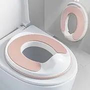Dawntress Potty Training Toilet Seat - Ultra-Stable Kids Toilet Seat with Soft Cushion, Anti-Slip Portable Potty Training Seat with Splash Guard for Boys Girls, Fits Round & Oval Toilets - Pink