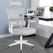 ALFORDSON Mesh Office Chair Swivel Computer Chair with Tilt & Height Adjustment, Ergonomic Executive Office Chair with Built-in Lumbar Support Headrest and Tall Back, Fabric Racing Chair Grey