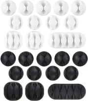 24 Pack Black-White Cable Tidy Clips, Long Lasting Cable Drop Organizer, Cord M