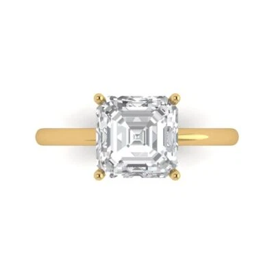 2.5Ct Asscher Cut White Sapphire Solid Gold Solitaire Engagement Promise Ring