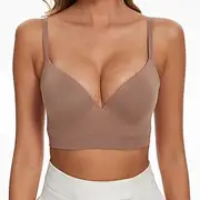 [seagallery] Seamless Push Up Bra for Women Wired Lifting Strap Multiway Convertible T-Shirt Bra Deep V Neck Plunge Bra