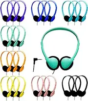 MNINEANDMORE 24 Pack Bulk Headphones for School Classroom, Adjustable On-Ear Headsets Wired Fit Kids to Adults, Wholesale Class Set Individually Packed（8 Colors）