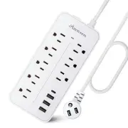 20FT Surge Protector Power Strip Extension Cord with USB C Asamoom Flat Plug ...