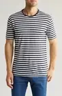 HUGO BOSS T-Tesar 59 Men's Linen T-Shirt Tee Top in Dark Blue Striped Size XXL
