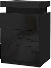 Artiss Bedside Table RGB LED Black High Gloss with 3 Drawers and Lift Up Storage Nightstand, Bedroom Furniture, Bed End Side Cabinet Narrow Space Organiser Unit Living Room Home