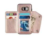 Case for Samsung Galaxy S8, Leather Wallet Case With Card Pockets Back Flip Shockproof Cover Case-Rose Gold