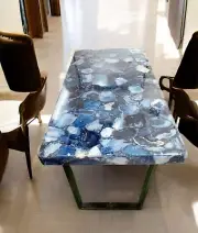 Elegant Blue Agate Stone Dining Table Top Gemstone Mosaic Arts Hallway Decors