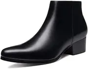 [Generic] Riding Boot for Men Ankle Boot Pull On StyleGenuine Leather Zipper Easy Care High Heel Pointed Toe Men's Leather Shoes