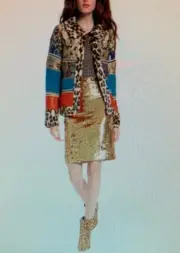 ALICE OLIVIA Glennie Leopard Trim patchwork jacket NWT, XS/S org$795