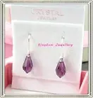 925 Sterling Silver Hook Earring made with SMALL Amethyst Drop Swarovski Crystal