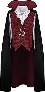 HLENOK Adult Men Devil Vampire Costume Shirt Cloak Outfit Medieval Renaissance Victorian Gothic Halloween Cosplay Long Cape