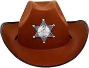[SHERCHPRY] Unisex Hexagonal Star Hat Western Cowgirl Party Hat for Adults Uv Protection Sun Visor for Outdoor Activities Brown