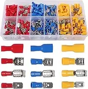 QCCAN 255pcs Crimp Connectors, Insulated Female/Male Spade Quick Wire Crimp Terminals Connectors Kit 22-16/16-14/12-10AWG, Electrical Insulated Butt Bullet Spade Fork Ring Solderless Crimp Terminals
