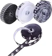 SOPOTUTU 4 Rolls Black White Paw Print Ribbon of Decorative Craft Ribbon for for Birthday Party Decorations Present Wrapping and Creative Crafts