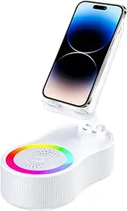 Phone Holder with Speaker | Wireless Speaker with Charger - Anti-Slip Base Adjustable Phone Holder with Ambient LED Light for College Dorm Game Music