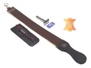 4pcs Brown Handle Folding Shaving Straight Razor & Leather Sharpening Strop