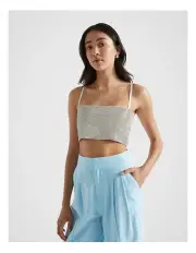 [Seed Heritage] Rhinestone Crop Top in Silver