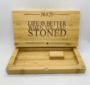 420 Better life laser engraved magnet back flip style rolling tray custom gift