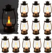 12Pcs Mini Lantern Decorative with Flickering LED Candle, Bulk Brown-12PCS