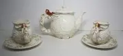 Pacific Rim White Angel Teapot Cups & Saucers Figural Handles Set of 6