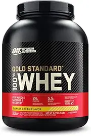 OPTIMUM NUTRITION Gold Standard 100% Whey Protein Powder, Banana, 2.27kg - [2024/2025 plastic neck band packaging may vary]