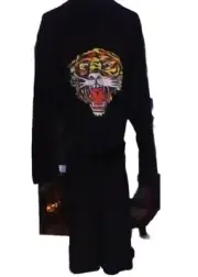 Rare ED HARDY Fleece Plush One Size Tiger Robe Black w Belt New w Tags