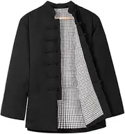 [NTWSHS] Chinese Clothing Winter Warm Cotton Tang Suit, Men Kung Fu Clothing Tops Martial Art Uniform Jacket Coats Long Sleeve Cotton Tai Chi Clothes(Black,3X-Large)