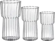 Ribbed Glass Cup 3Pcs Set 3 Sizes (325ml 590ml 740ml) Clear Ribbed Cups One-Layer Glassware for Iced Coffee Juice Beverage Milk