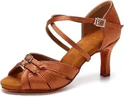 [Rosefinch] Ballroom Women's Latin American Dance Shoes 5/7 cm Modern Pole Dance Shoes Salsa Tango High Heel Adjustable Latin American Shoes for Girls Women