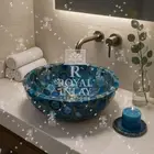 15" Blue Agate Stone Sink | Round Gemstone Wash Basin for Luxury Bathrooms