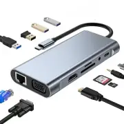 Bakeey USB-C 11 in 1 Docking Station with 4K@30Hz 1080P VGA 100W PD Charging RJ45 100M SD/TF Card Reader 3.5mm Audio USB