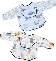 ORFOFE Apron Smock Cartoon Long Sleeve Bibs Easy Clean Smock for Dining and Play for Years