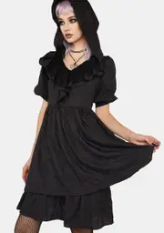 [Punk Rave] Dark Witch Lovely Ruffle Collar Loose Dress