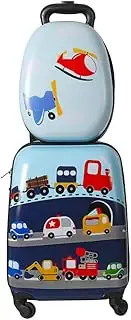 [Bo Peep] Bopeep 16''13'' 2PCS Kids Luggage Set Travel Suitcase Child Space Backpack Carry On Children Travel Rolling Trolley Suitcase, Retractable Handle, Lightweight Trolley Case for Boys Girls (Car)