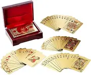Generic, Deck of Poker Playing Cards in 999.9 Gold Foil Plating with Certificate and Mahogany Box, Bridge Size Cards, Playing Cards, Gold, 54 Cards.