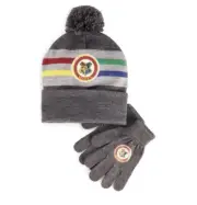 Harry Potter Hat And Gloves Kids One Size Hogwarts Crest Beanie Pompom Set