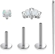 [Ruifan] Titanium Flat Back Lip Rings Internally Threaded Earrings Studs Nose Rings 16G Opal CZ Tragus Cartilage Lobe Rook Helix Conch Labret Medusa Piercing Jewelry for Women Men W Piercing Taper Set
