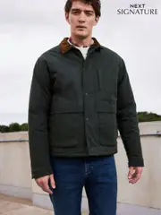 Khaki Green Signature Wax Coated Jacket with Corduroy Collar (647370) | $149