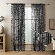 Black Lace Curtain Long for Living Room Bedroom Vintage Floral Extra Long Window Scarf Valance 1 Panel Rod Pocket