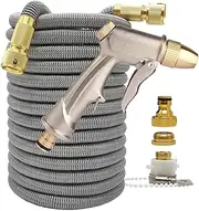 Expandable High Pressure Garden Water Hose Double Metal Connector 25-100FT Magic Water Pipes Fit for Car Wash Garden Farm Irrigation(Grey Hose with Gun,100ft-30m Extended)