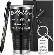 Ninehaoou Godfather Gifts Sets, Includes 20 oz Godfather Stainless Steel Tumbler with Lid, 9 in 1 Multifunction Pen with Keychain in Boxes for Valentine‘s Day Baptism Birthday Gifts
