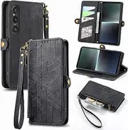 Compatible with Sony Xperia 1 V Case,Compatible with Sony Xperia 1 V/Xperia 1 5 Card Holder PU Leather Flip Stand Magnetic Closure Phone Cover Black